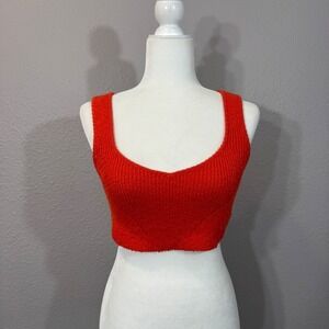 NWT Urban Outfitters Women's Sz S Red Sleeveless Knit Ribbed Crop Top OB1248935